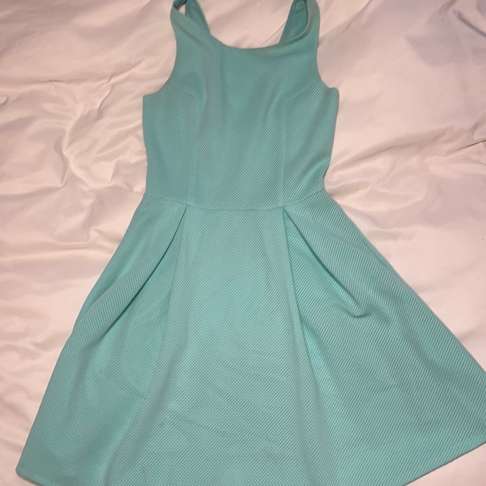 Aqua Medium Teal Dress with Mesh Overlay Medium
